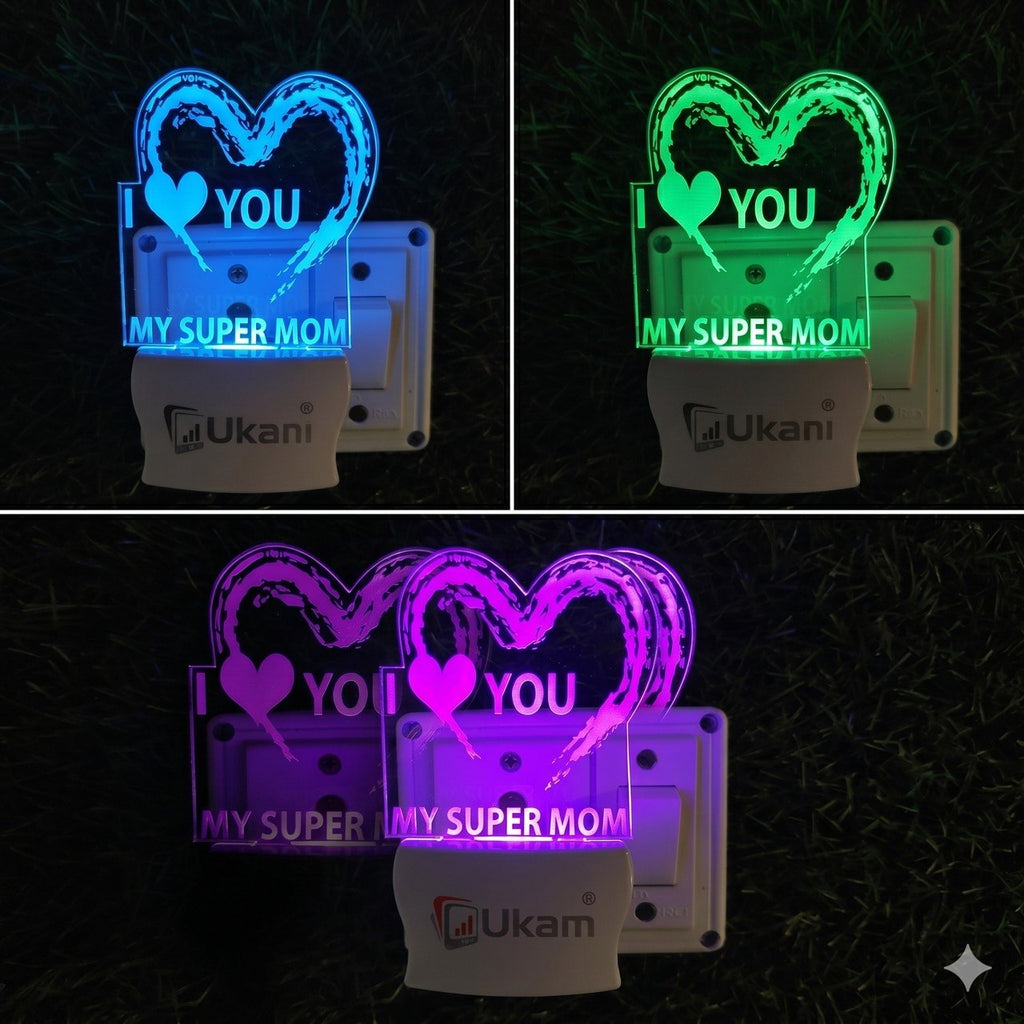 3D Acrylic LED Night Light – "I Love You My Super Mom" Edition