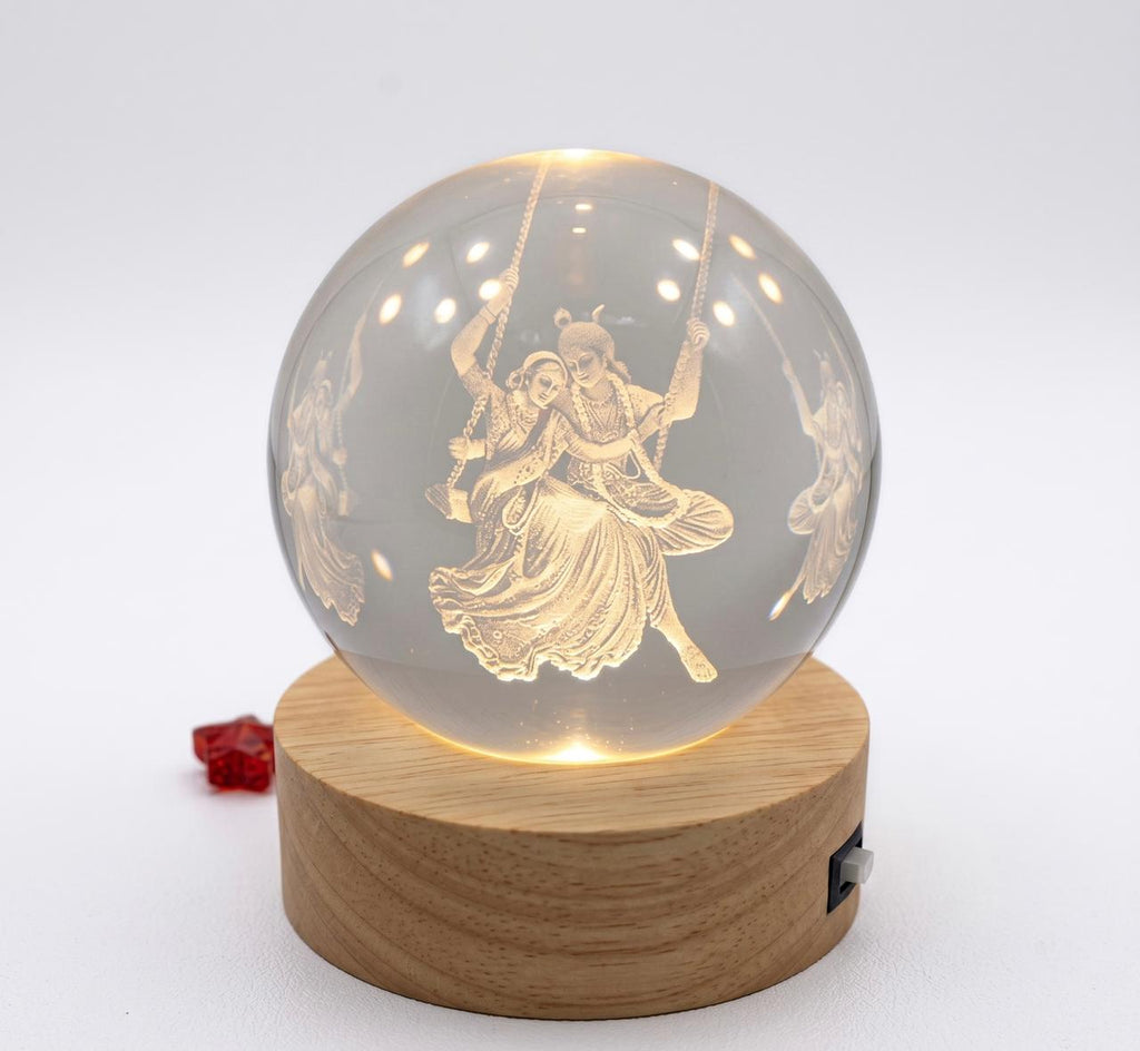 ✨ Radha Krishna 3D Crystal Ball LED Lamp