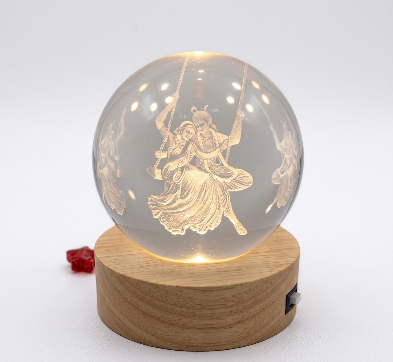 ✨ Radha Krishna 3D Crystal Ball LED Lamp